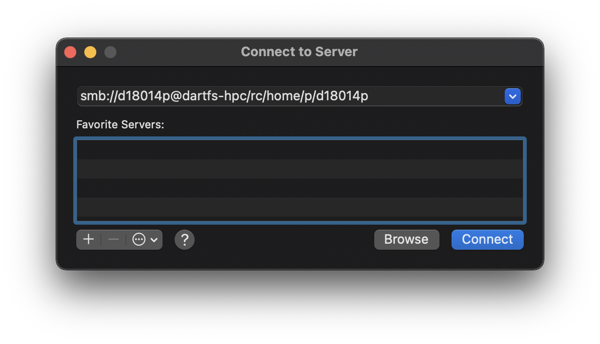 osx menu for connecting to dartfs
